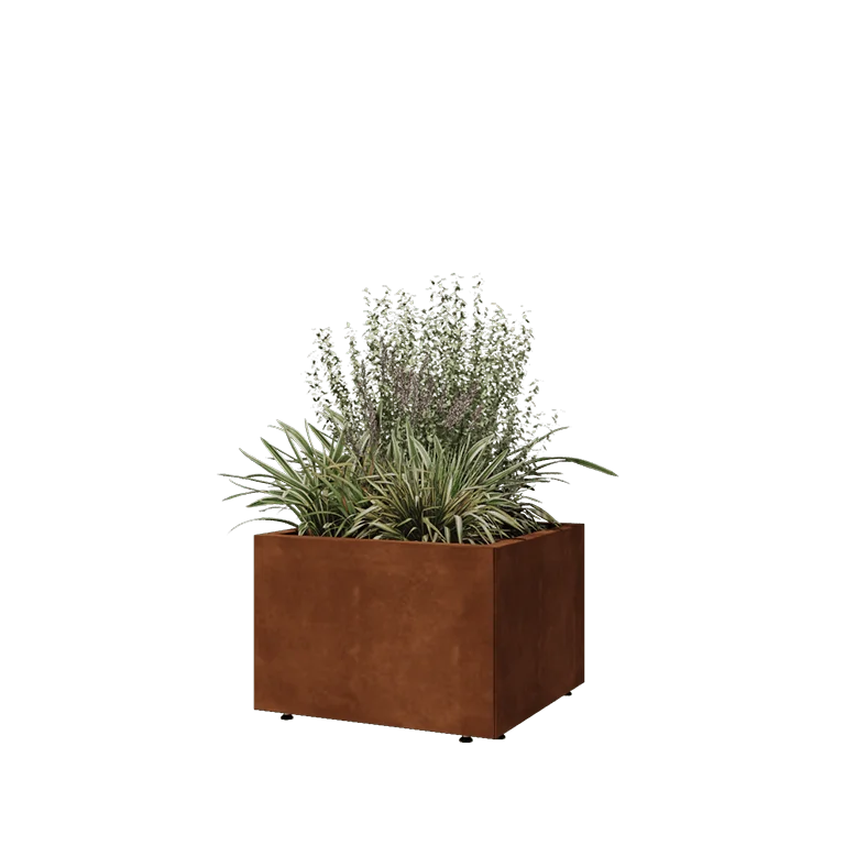 Cortenstål plantekasse - Firkant - 60 x 60 x 40 cm - Med bundplade - Med ben