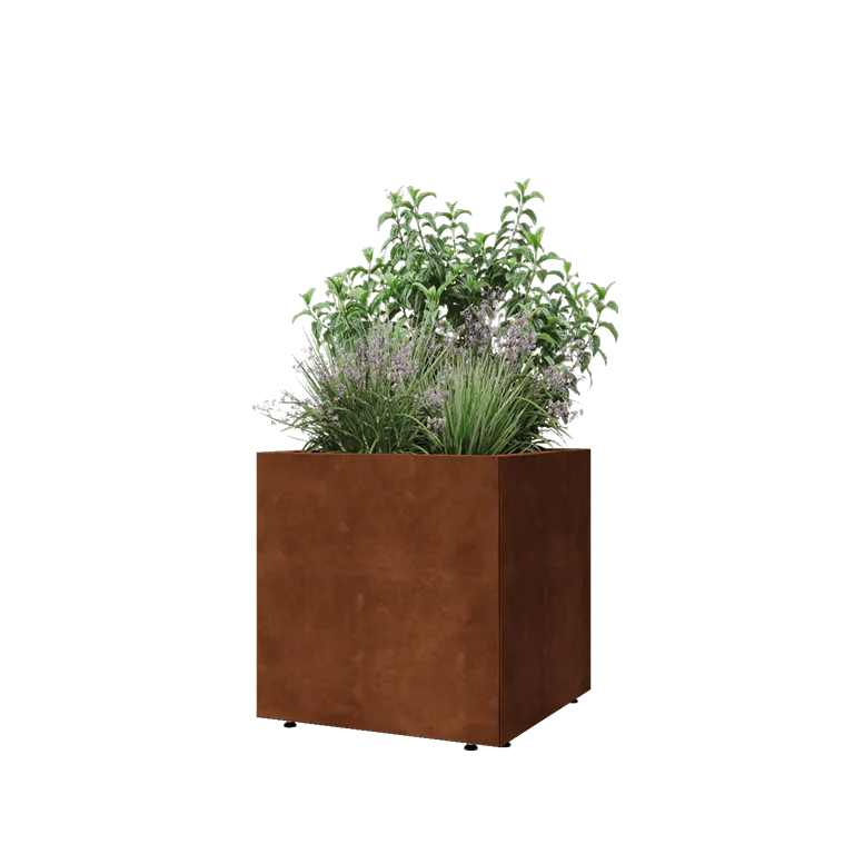 Cortenstål plantekasse - Firkant - 60 x 60 x 60 cm - Med bundplade - Med ben