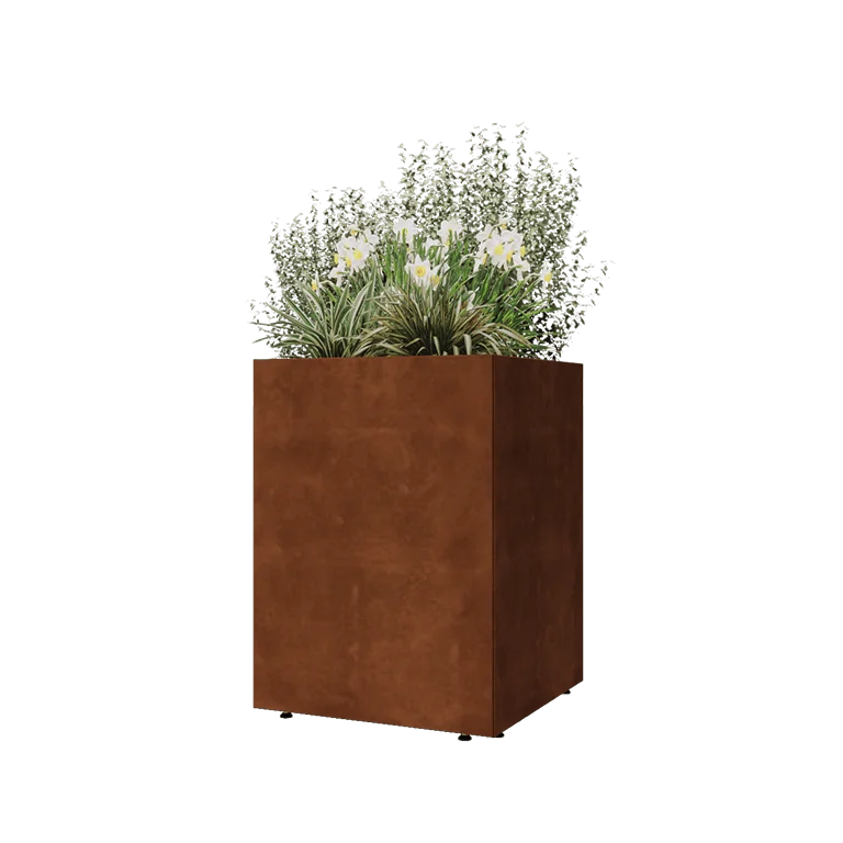 Cortenstål plantekasse - Firkant - 60 x 60 x 80 cm - Med bundplade - Med ben