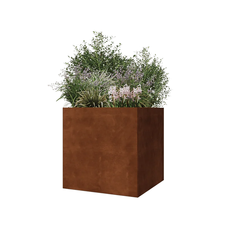 Cortenstål plantekasse - Firkant - 70 x 70 x 70 cm - Med bundplade