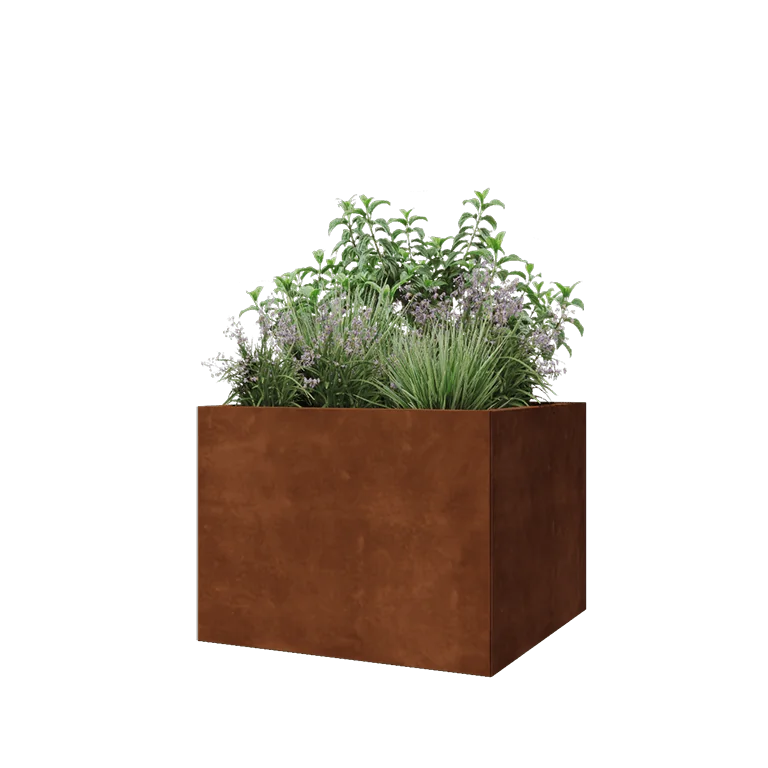 Cortenstål plantekasse - Firkant - 80 x 80 x 60 cm - Med bundplade