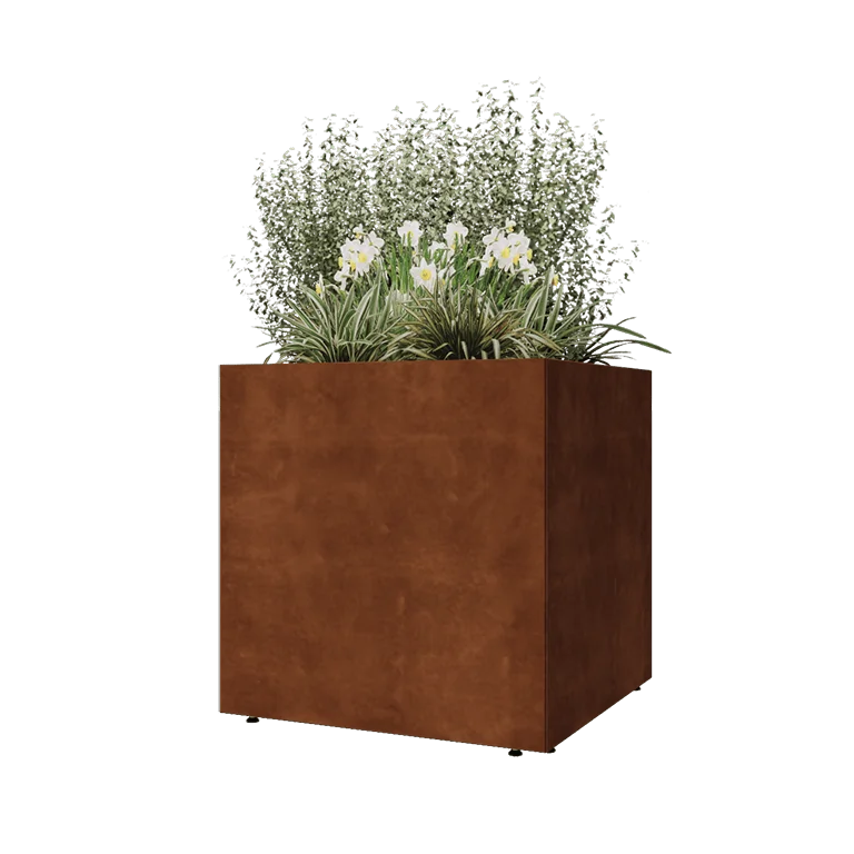 Cortenstål plantekasse - Firkant - 80 x 80 x 80 cm - Med bundplade - Med ben