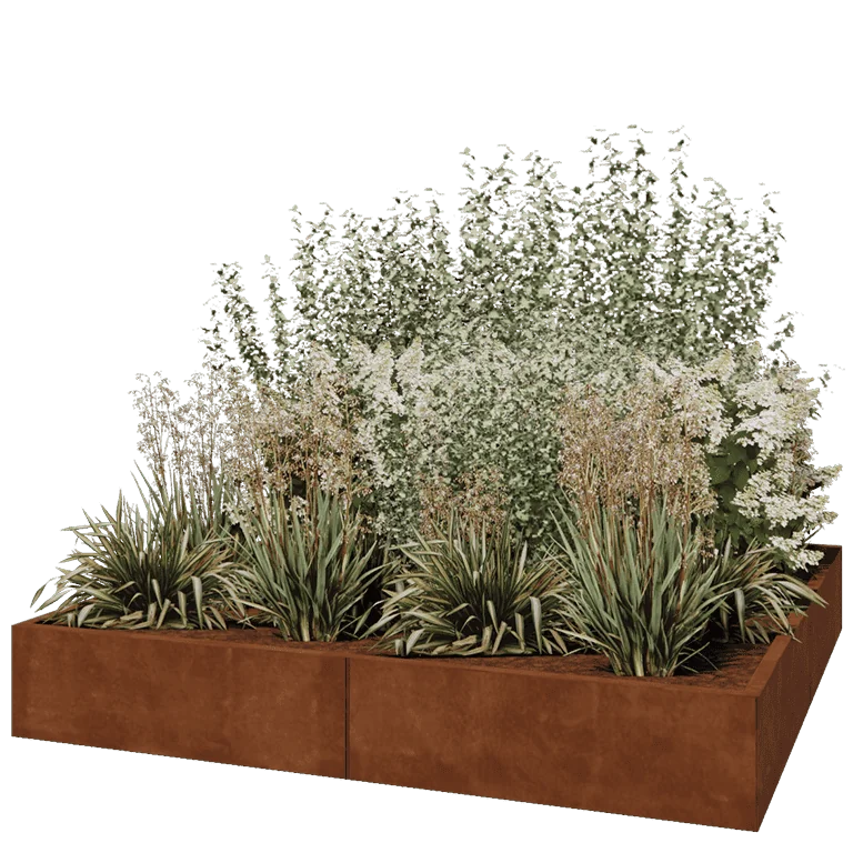 Cortenstål plantekasse XXL - Firkant - 200 x 200 x 30 cm - Uden bundplade