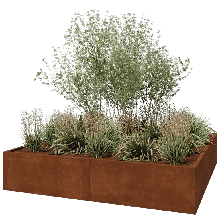 Cortenstål plantekasse XXL - Firkant - 200 x 200 x 40 cm - Uden bundplade