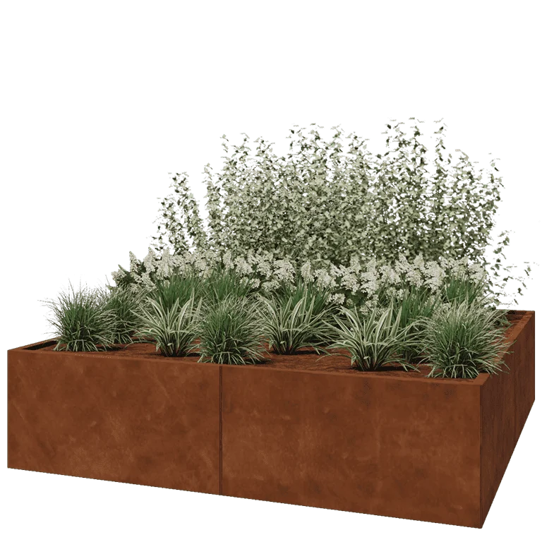 Cortenstål plantekasse XXL - Firkant - 200 x 200 x 50 cm - Uden bundplade