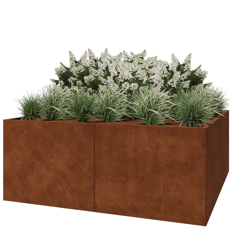 Cortenstål plantekasse XXL - Firkant - 200 x 200 x 80 cm - Uden bundplade