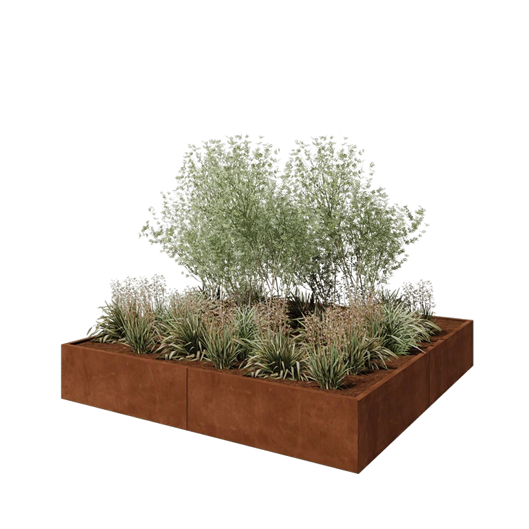 Cortenstål plantekasse XXL - Firkant - 240 x 240 x 40 cm - Uden bundplade