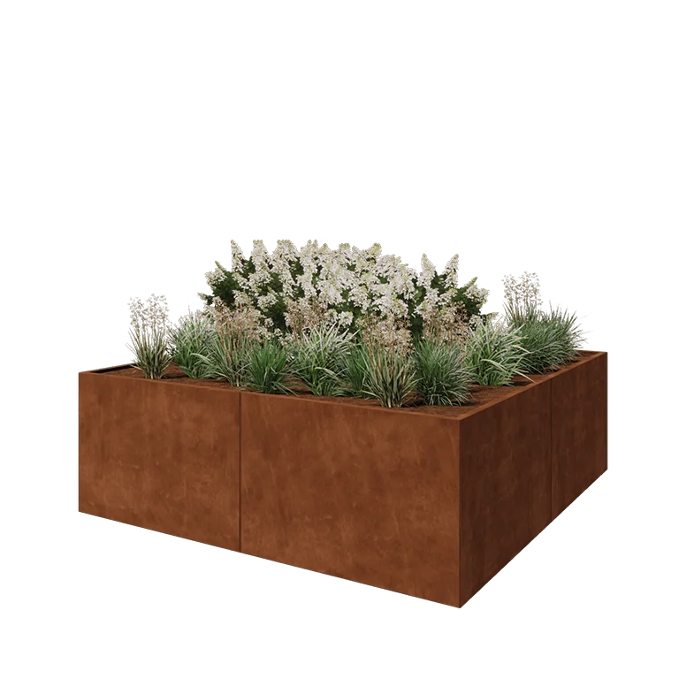 Cortenstål plantekasse XXL - Firkant - 240 x 240 x 80 cm - Uden bundplade