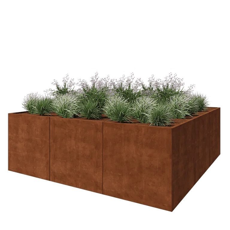 Cortenstål plantekasse XXL - Firkant - 300 x 300 x 100 cm - Uden bundplade
