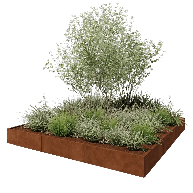 Cortenstål plantekasse XXL - Firkant - 300 x 300 x 30 cm - Uden bundplade
