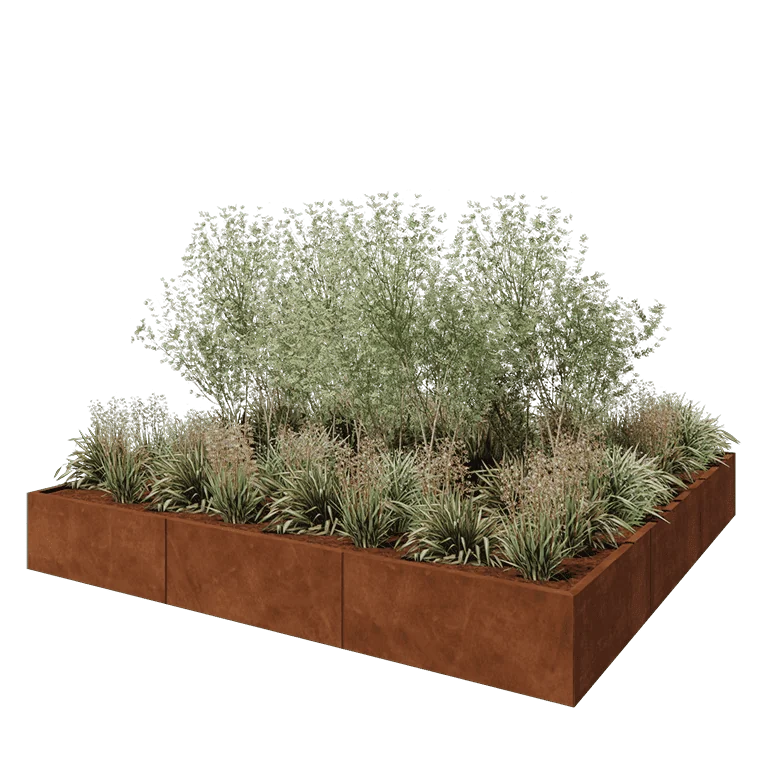 Cortenstål plantekasse XXL - Firkant - 300 x 300 x 40 cm - Uden bundplade