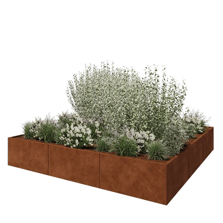 Cortenstål plantekasse XXL - Firkant - 300 x 300 x 50 cm - Uden bundplade