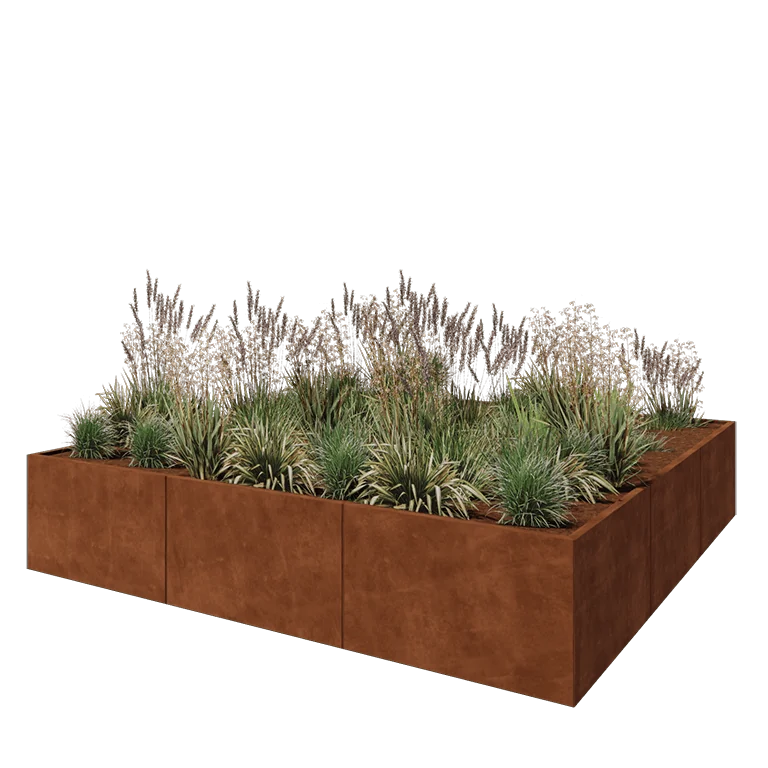 Cortenstål plantekasse XXL - Firkant - 300 x 300 x 60 cm - Uden bundplade