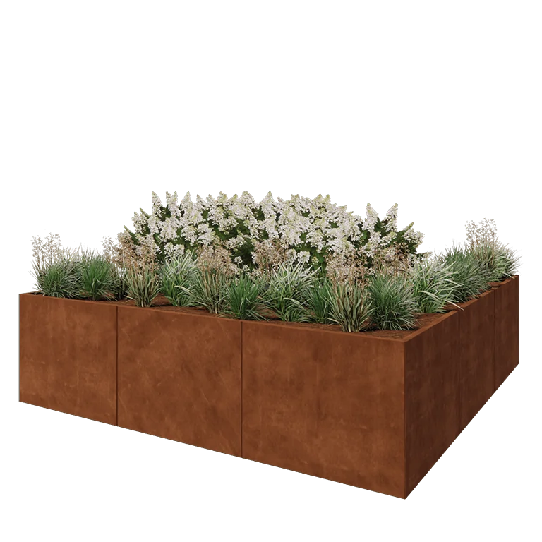 Cortenstål plantekasse XXL - Firkant - 300 x 300 x 80 cm - Uden bundplade