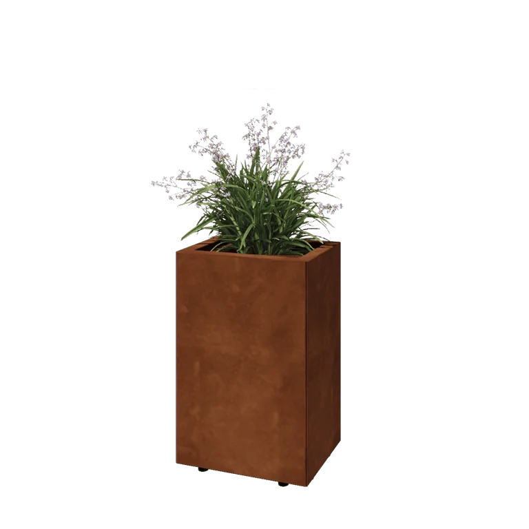 Cortenstål plantekasse - Rektangel - 40 x 30 x 60 cm - Med bundplade - Med ben