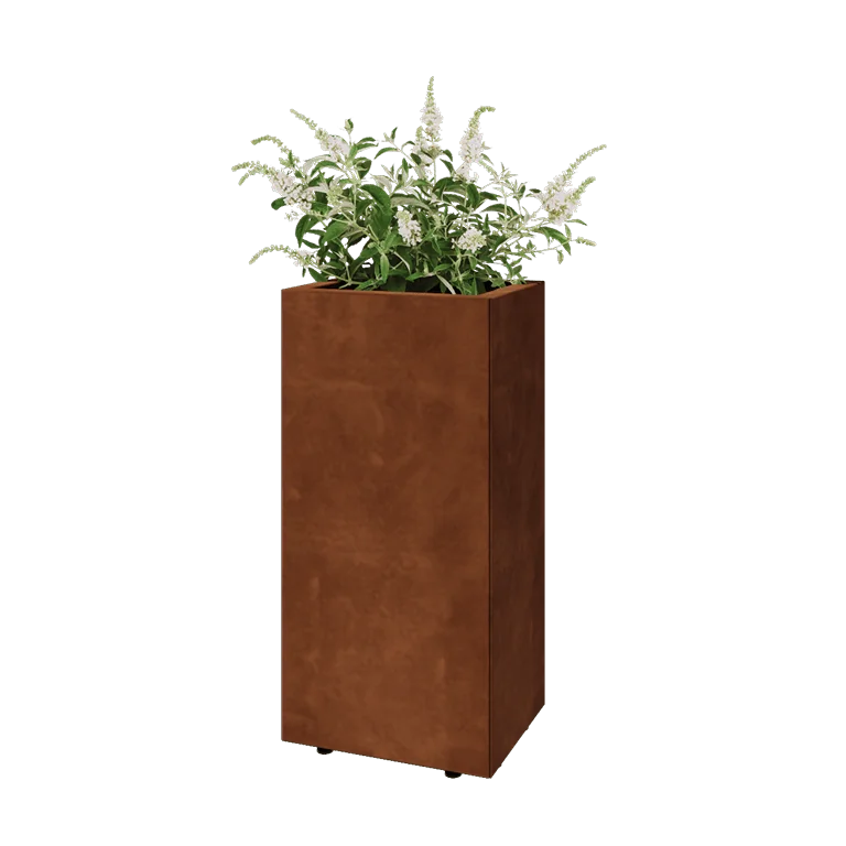 Cortenstål plantekasse - Rektangel - 40 x 30 x 80 cm - Med bundplade - Med ben