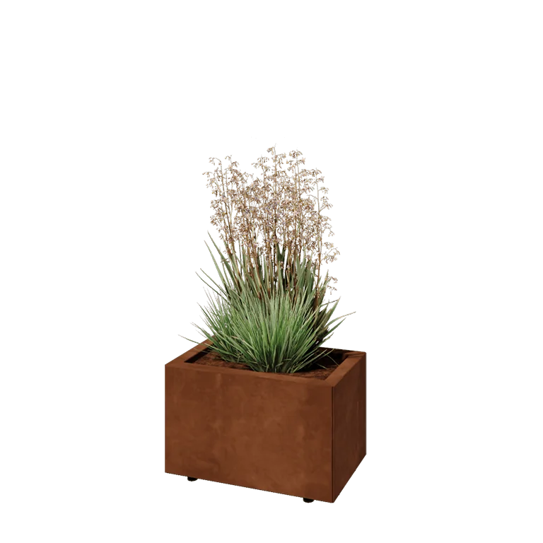 Cortenstål plantekasse - Rektangel - 50 x 30 x 30 cm - Med bundplade - Med ben