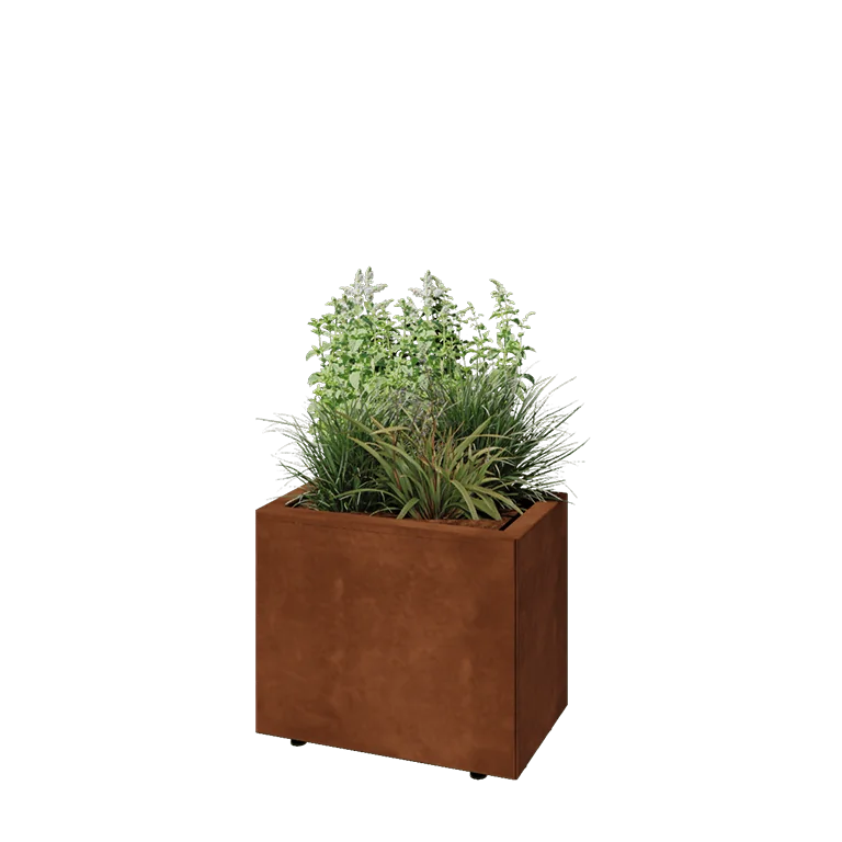 Cortenstål plantekasse - Rektangel - 50 x 30 x 40 cm - Med bundplade - Med ben
