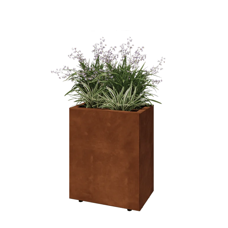 Cortenstål plantekasse - Rektangel - 50 x 30 x 60 cm - Med bundplade - Med ben