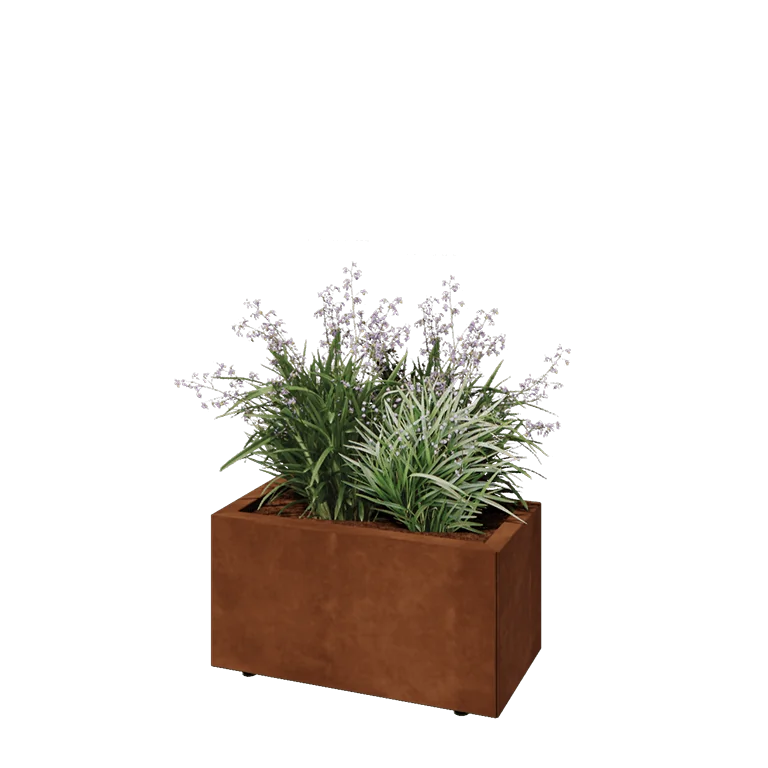 Cortenstål plantekasse - Rektangel - 60 x 30 x 30 cm - Med bundplade - Med ben