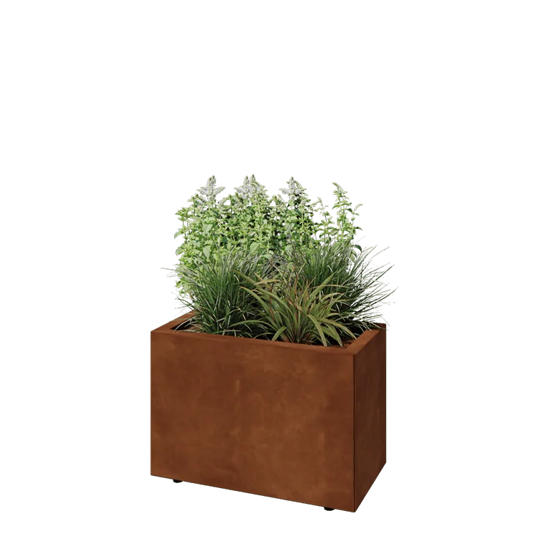 Cortenstål plantekasse - Rektangel - 60 x 30 x 40 cm - Med bundplade - Med ben