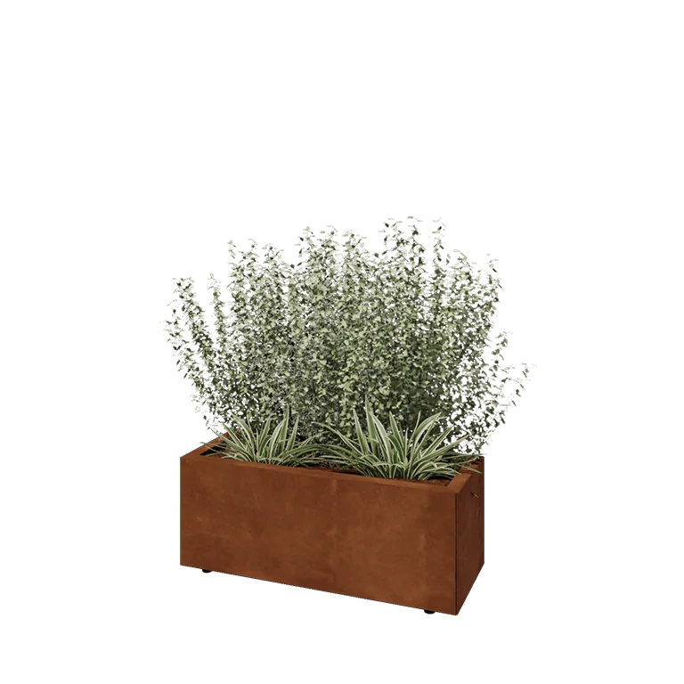 Cortenstål plantekasse - Rektangel - 80 x 30 x 30 cm - Med bundplade - Med ben