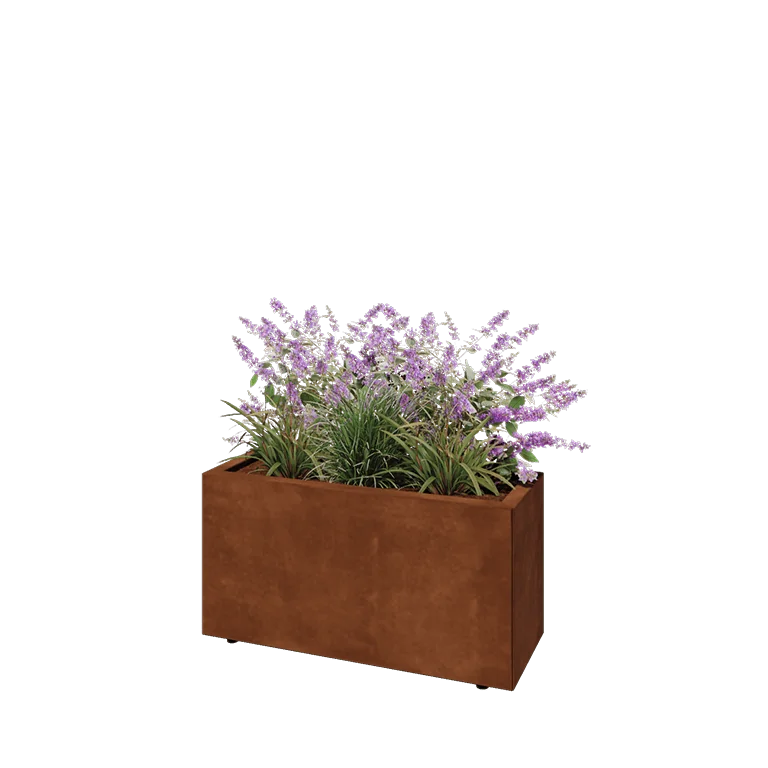 Cortenstål plantekasse - Rektangel - 80 x 30 x 40 cm - Med bundplade - Med ben