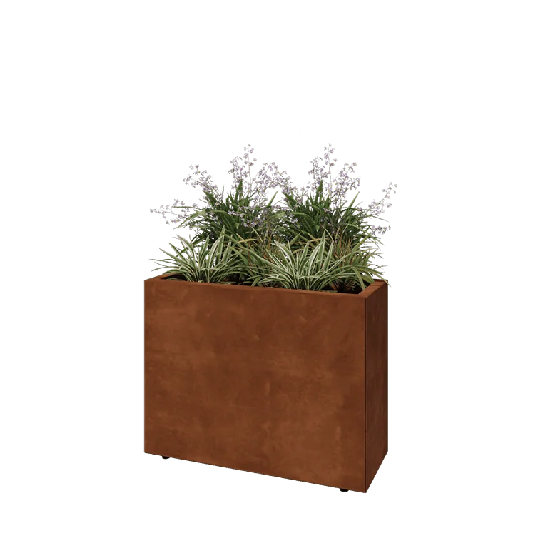 Cortenstål plantekasse - Rektangel - 80 x 30 x 60 cm - Med bundplade - Med ben