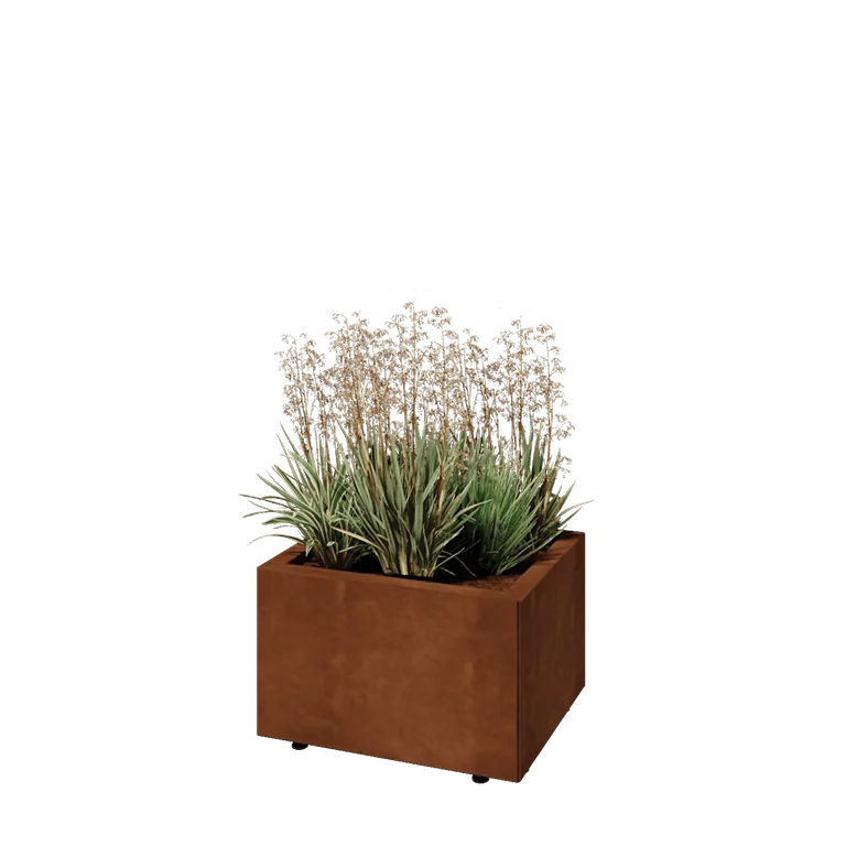 Cortenstål plantekasse - Rektangel - 50 x 40 x 30 cm - Med bundplade - Med ben