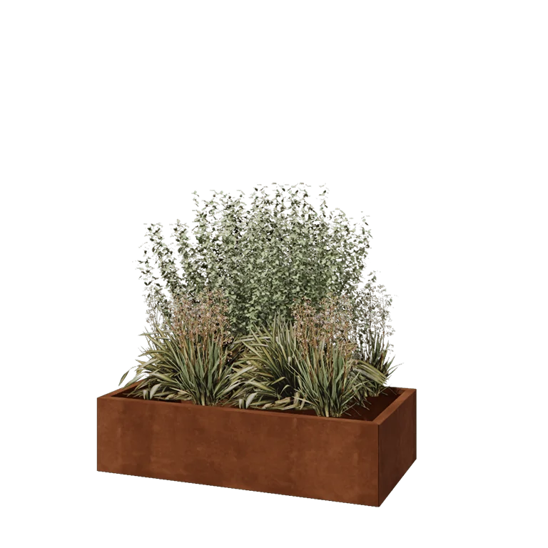 Cortenstål plantekasse - Rektangel - 120 x 60 x 30 cm - Med bundplade