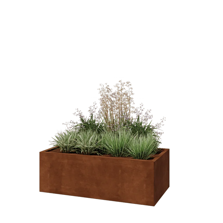 Cortenstål plantekasse - Rektangel - 120 x 60 x 40 cm - Med bundplade