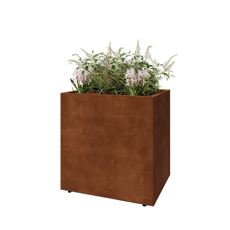 Cortenstål plantekasse - Rektangel - 80 x 60 x 80 cm - Med bundplade - Med ben