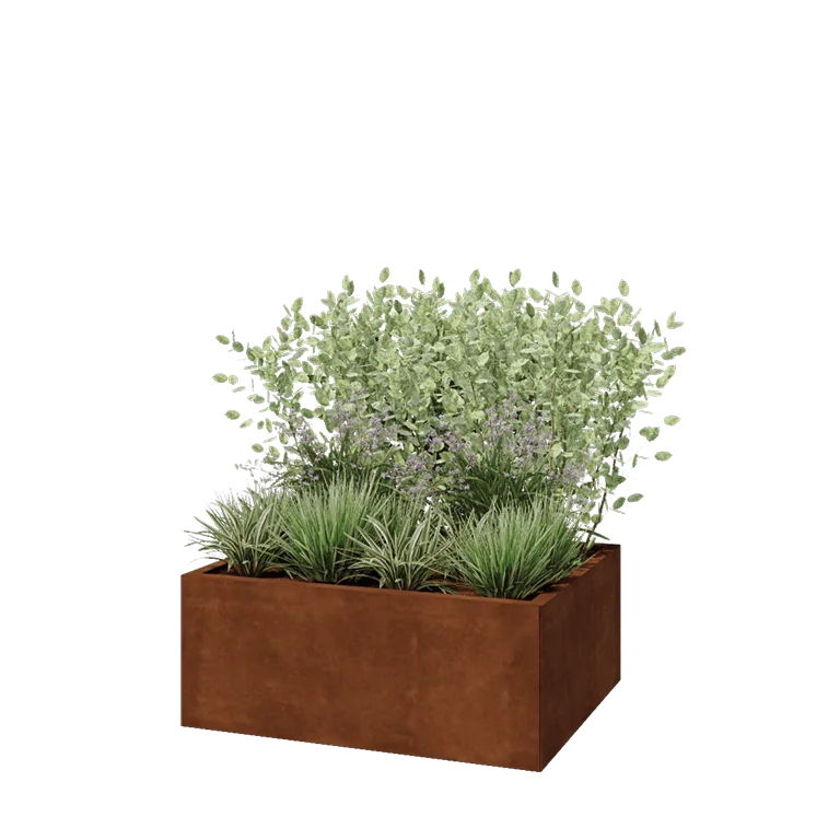 Cortenstål plantekasse - Rektangel - 100 x 80 x 40 cm - Med bundplade