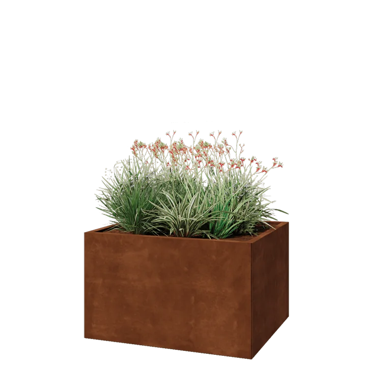 Cortenstål plantekasse - Rektangel - 100 x 80 x 60 cm - Med bundplade