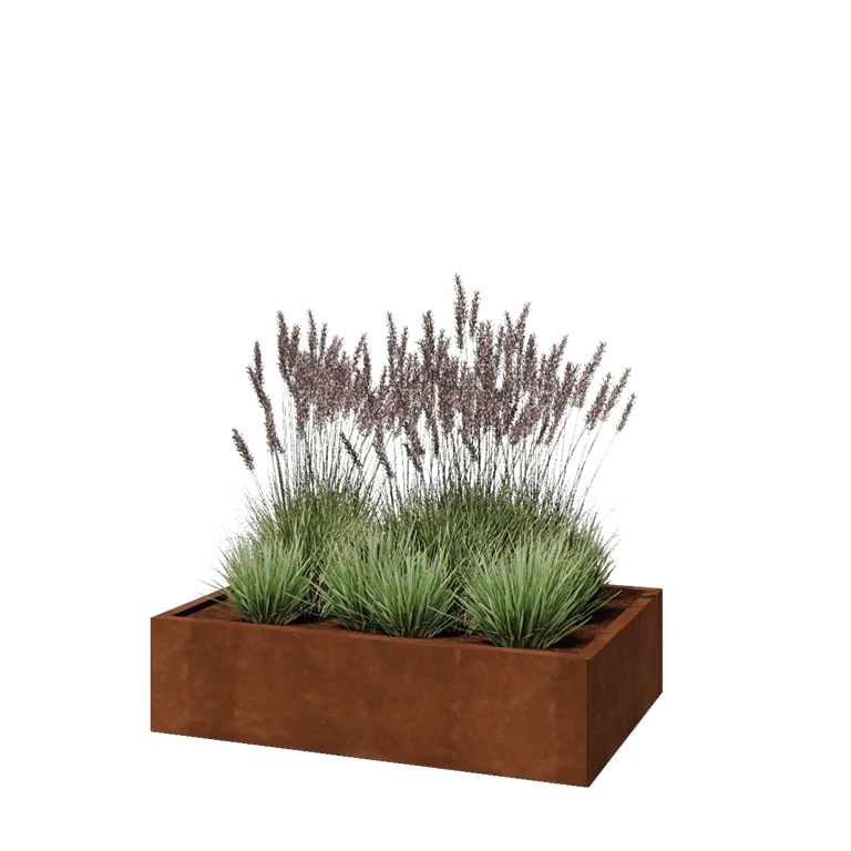 Cortenstål plantekasse - Rektangel - 120 x 80 x 30 cm - Med bundplade