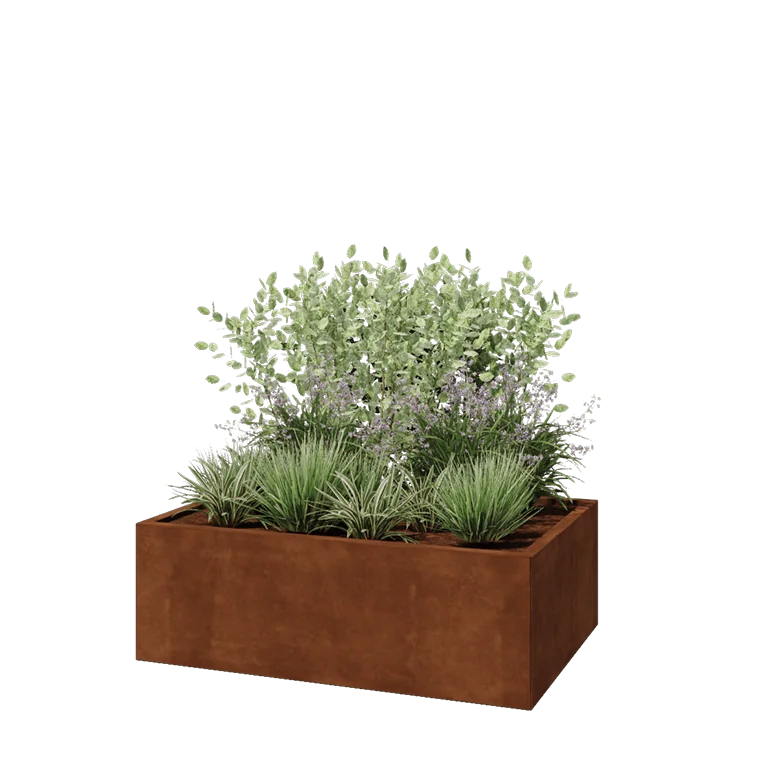 Cortenstål plantekasse - Rektangel - 120 x 80 x 40 cm - Med bundplade