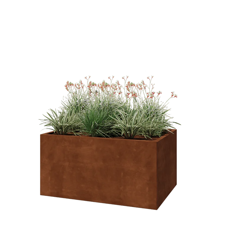 Cortenstål plantekasse - Rektangel - 120 x 80 x 60 cm - Med bundplade
