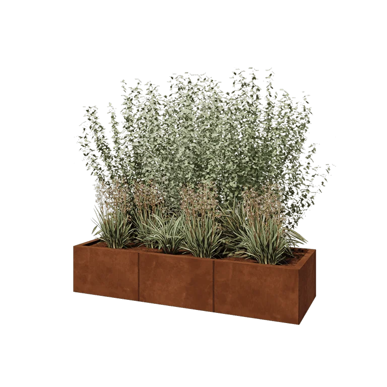 Cortenstål plantekasse XXL - Rektangel - 150 x 50 x 30 cm - Med bundplade