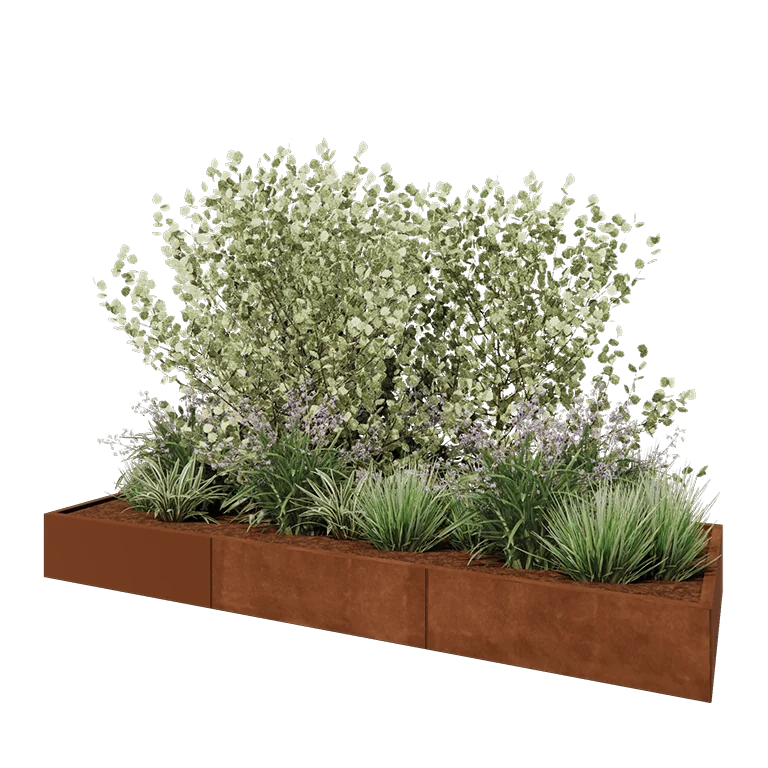 Cortenstål plantekasse XXL - Rektangel - 300 x 100 x 30 cm - Med bundplade