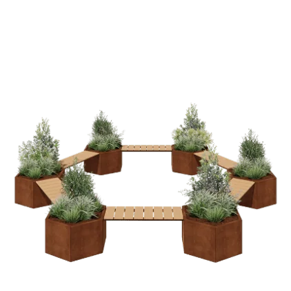 Cortenstål plantekasse - Bålopstilling - 502,2 x 459,2 x 50 cm - Med bænk - Uden bundplade