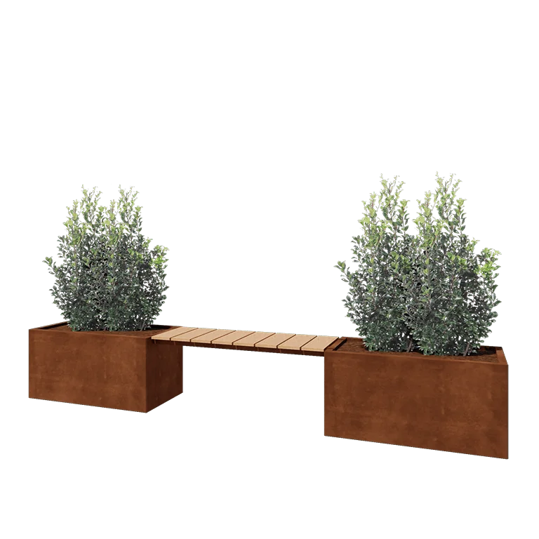 Cortenstål plantekasse - Rektangel - 321,2 x 50 x 50 cm - Med bænk - Med bundplade