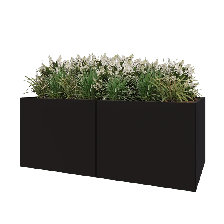 Stål plantekasse XXL - Rektangel - 200 x 100 x 80 cm - RAL9005 mat (sort) - Uden bundplade