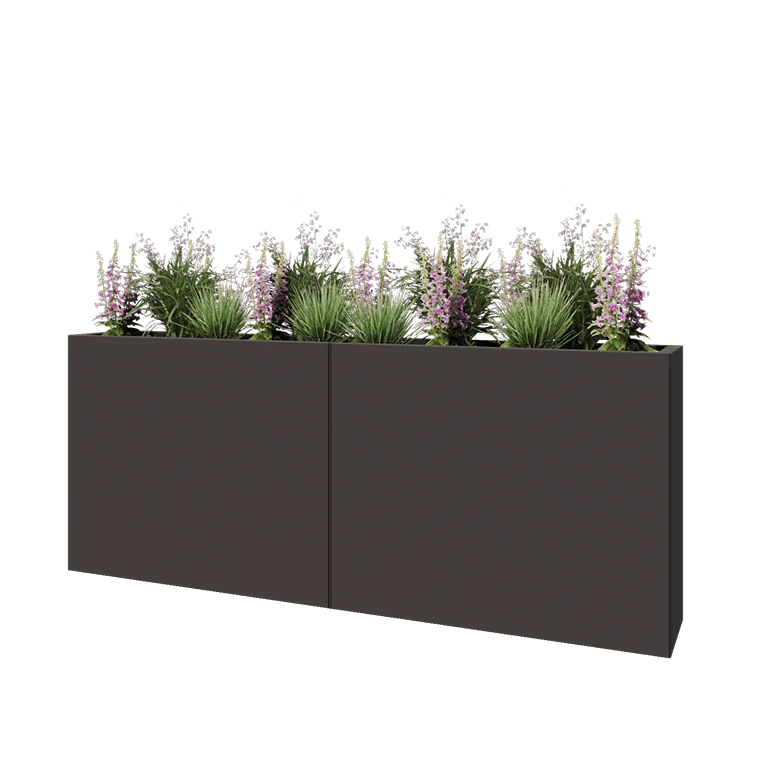 Stål plantekasse XXL - Rektangel - 200 x 30 x 80 cm - RAL7016 mat (antracitgrå) - Med bundplade
