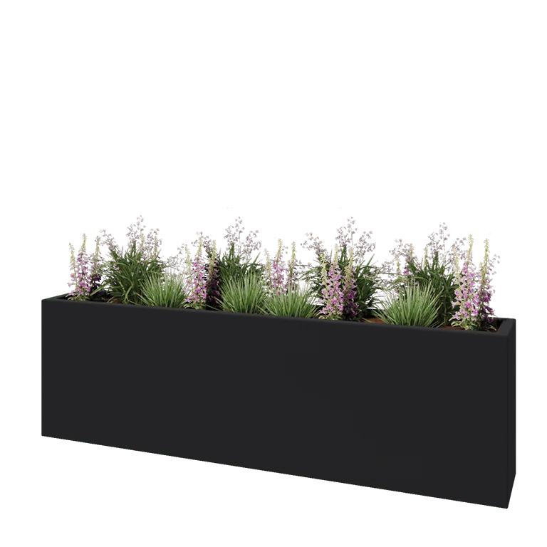 Plantekasse i glasfiber - Rektangel - 200 x 30 x 60 cm - RAL7021 mat (sortgrå) - Med bund