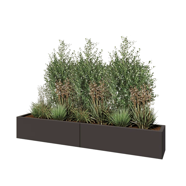 Stål plantekasse XXL - Rektangel - 200 x 30 x 30 cm - RAL7016 mat (antracitgrå) - Med bundplade