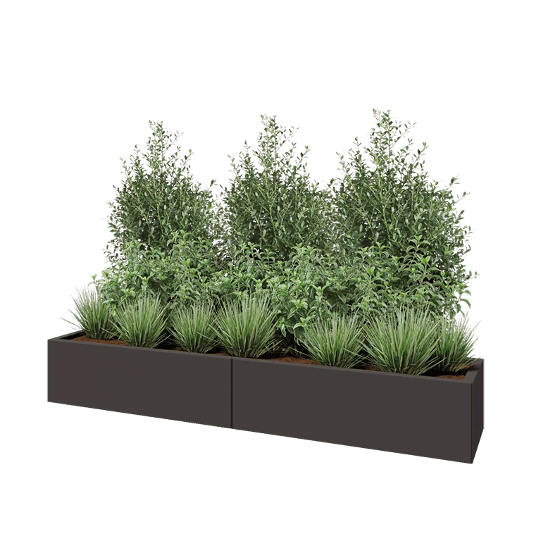 Stål plantekasse XXL - Rektangel - 200 x 40 x 30 cm - RAL7016 mat (antracitgrå) - Med bundplade