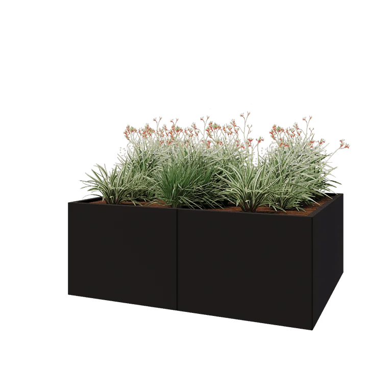 Stål plantekasse XXL - Rektangel - 160 x 120 x 60 cm - RAL9005 mat (sort) - Med bundplade