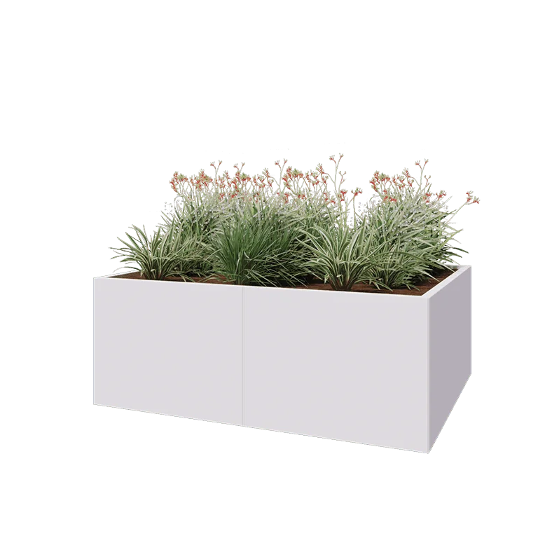 Stål plantekasse XXL - Rektangel - 160 x 120 x 60 cm - RAL9010 mat (hvid) - Med bundplade