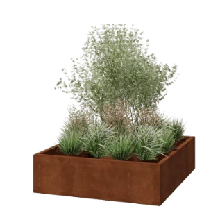 Cortenstål plantekasse - Firkant - 140 x 140 x 40 cm - Svejset - Med bundplade