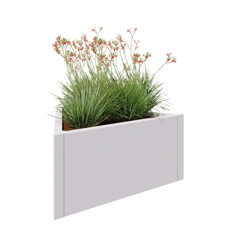 Stål plantekasse - Trekant ligesidet - 90,6 x 78,3 x 40 cm - RAL9010 mat (hvid) - Uden bundplade